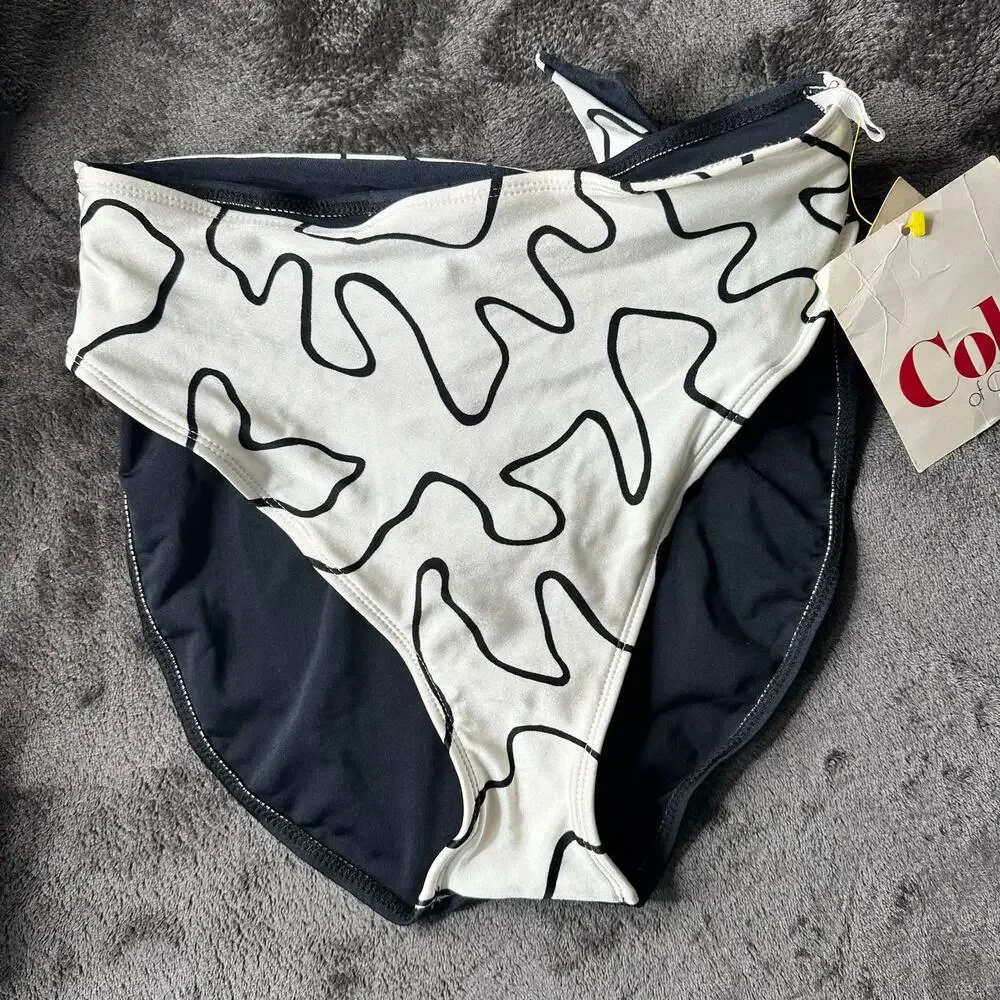 Vintage 80/90s Black White Abstract thigh high Bikini Bottom  Women’s Size L